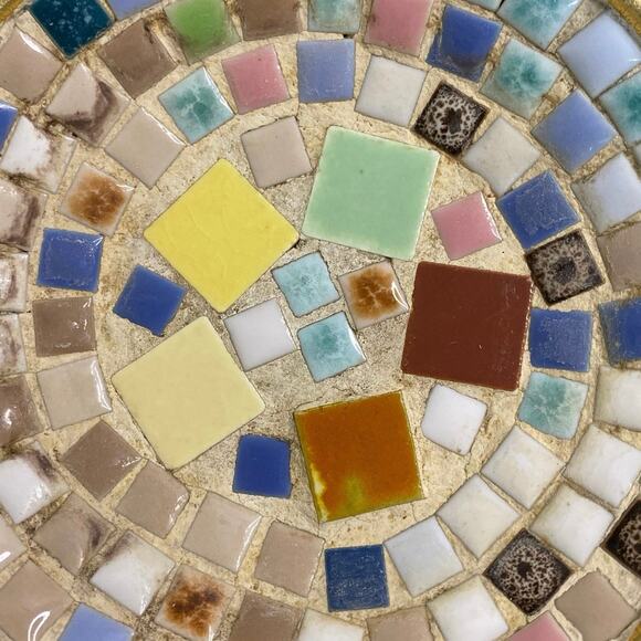 Mosaic Trinket Tray Colorful Stone Gold Tile 6" Unique Cool Art Deco USED - Picture 8 of 9